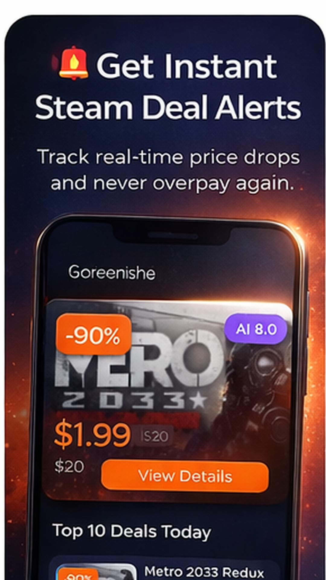 Steam Deal Alert app home screen showing daily deals